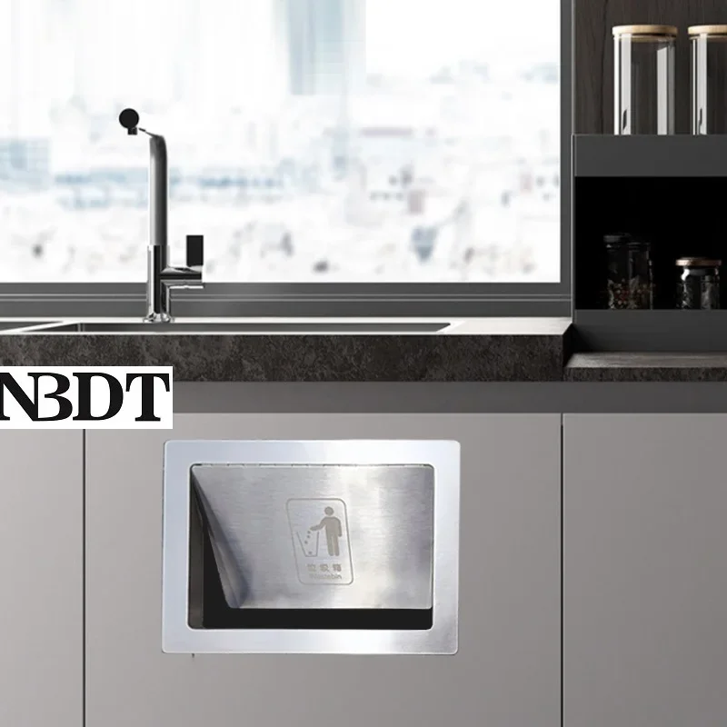 1Pc 304 Stainless Steel Rectangular Side Mount Trash Chute With Hinged Inward Flip Panel Lid for Kitchen Bath Commerical