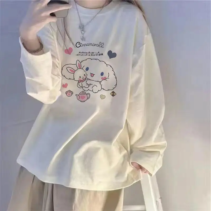 

Sanrio Kuromi Girl Long Sleeved T-Shirt Base Shirt Version Loose Autumn New Pullover Women's Clothing Ins White Student Tops