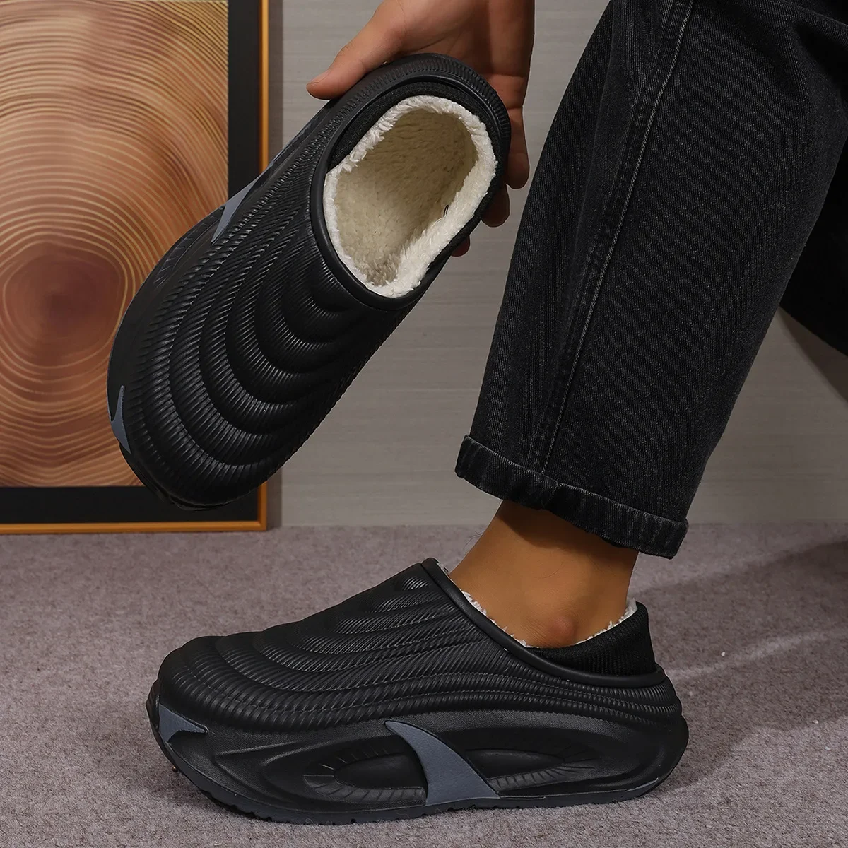 Wasserdichte Baumwoll-Hausschuhe für Herren und Damen, Paar-Outdoor-Schuhe, warm und rutschfest, mit dicker Sohle, warme Schuhe mit Fleece-Futter für zu Hause – Detail 15