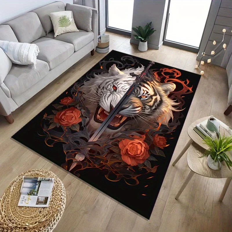 

1pc Tiger pattern printed carpet, crystal velvet, suitable for bedroom and living room decoration