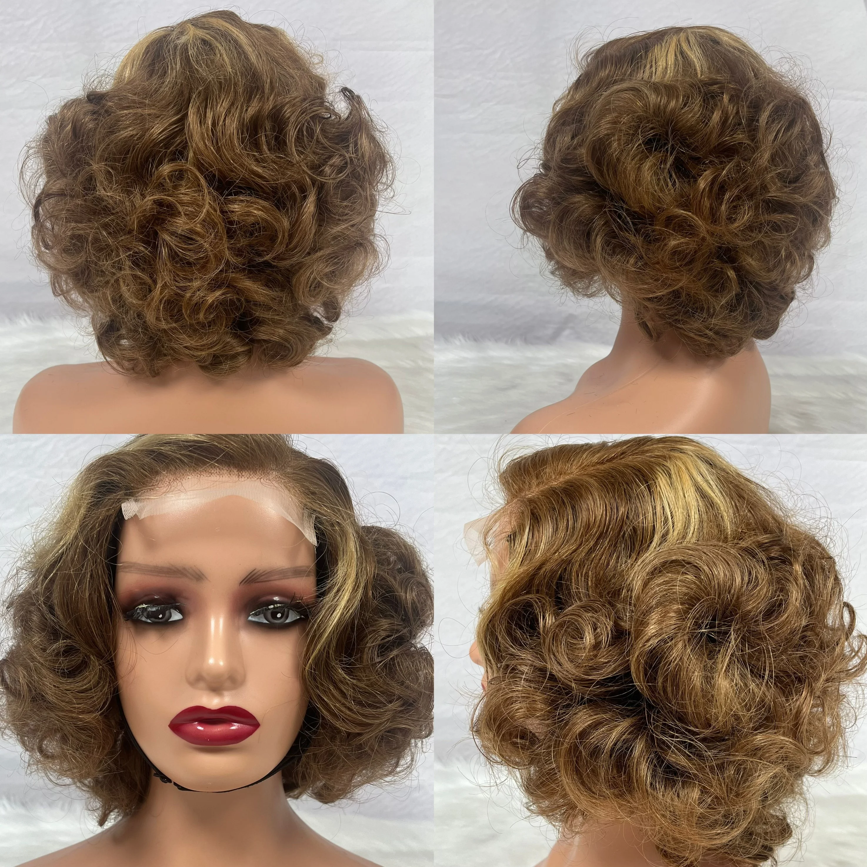 

Glueless Closure Human Hair Wig 4x4 Body Wave 4/27 Highlight Short Bob Blonde Human Hair Wigs Short Pixie Cut Human Hair Wigs