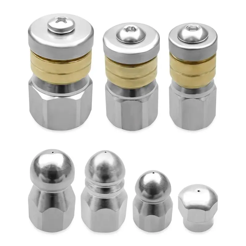 B03C-Jetter Heads Kit, Sewer Jetter Kit For Pressure Washer, Rotating Button Drain Cleaning Nozzle Tips For Drain Hose