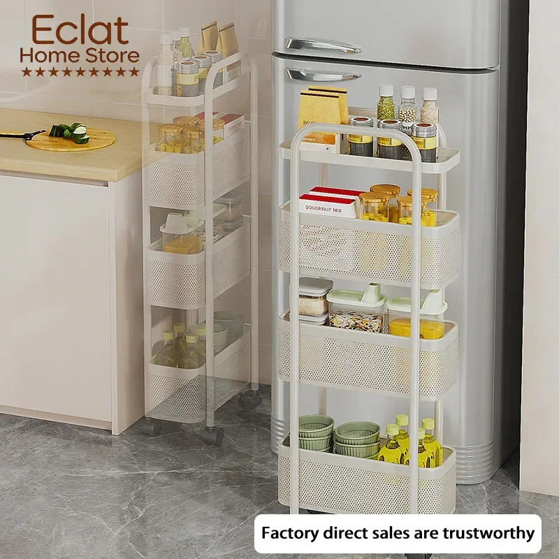 Kitchen Narrow Seam Storage Rack Multi-Layer Narrow Seam Baskets Living Room Bathroom Trolley With Wheels Home Organizer