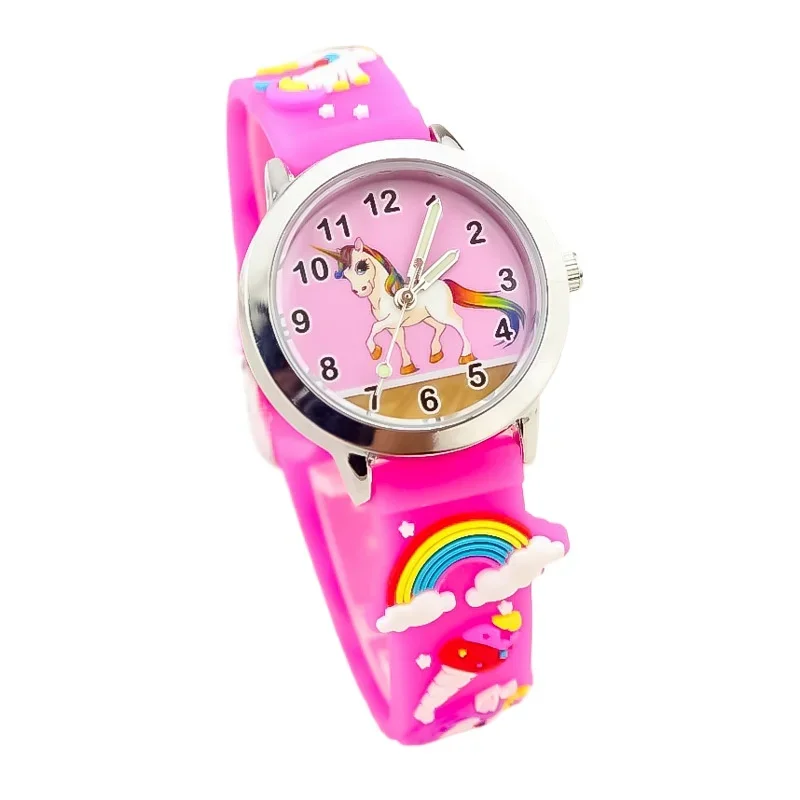 New Children Girl Boy Student Christmas Watch 3D Cartoon Silicone Rainbow Unicorn Design Clock Timer Children Watch reloj mujer