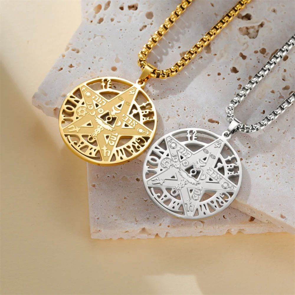 Vintage pentagram pendant necklace, stainless steel Solomon seal necklace, talisman, jewelry, party birthday gift