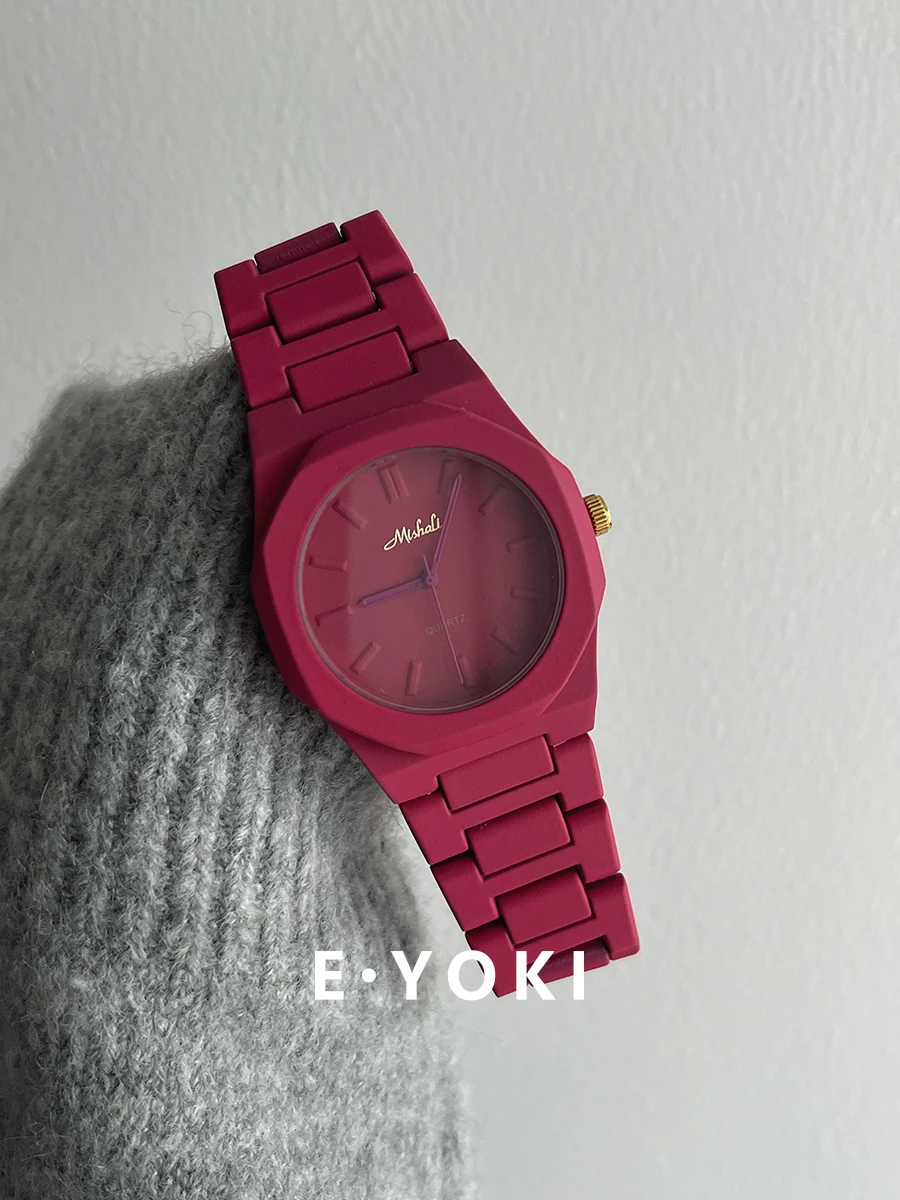 Original ladieswatch rose red large dial light luxury female model student steel band quartz watch ladies jewelry gift for women