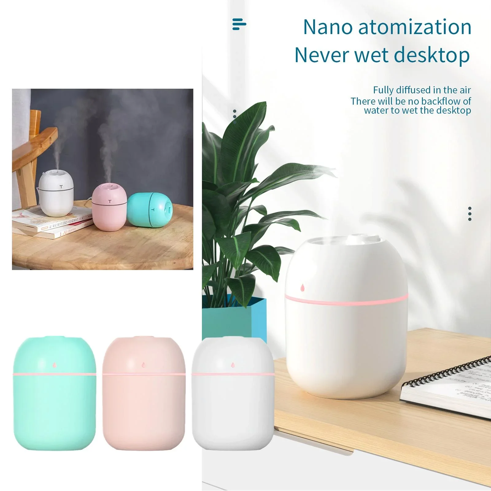 Air Humidifier Sprayer Portable Household Appliance Air Diffuser Quiet Atomising Fan 220ml Tabletop Home Aromatherapy Perfume