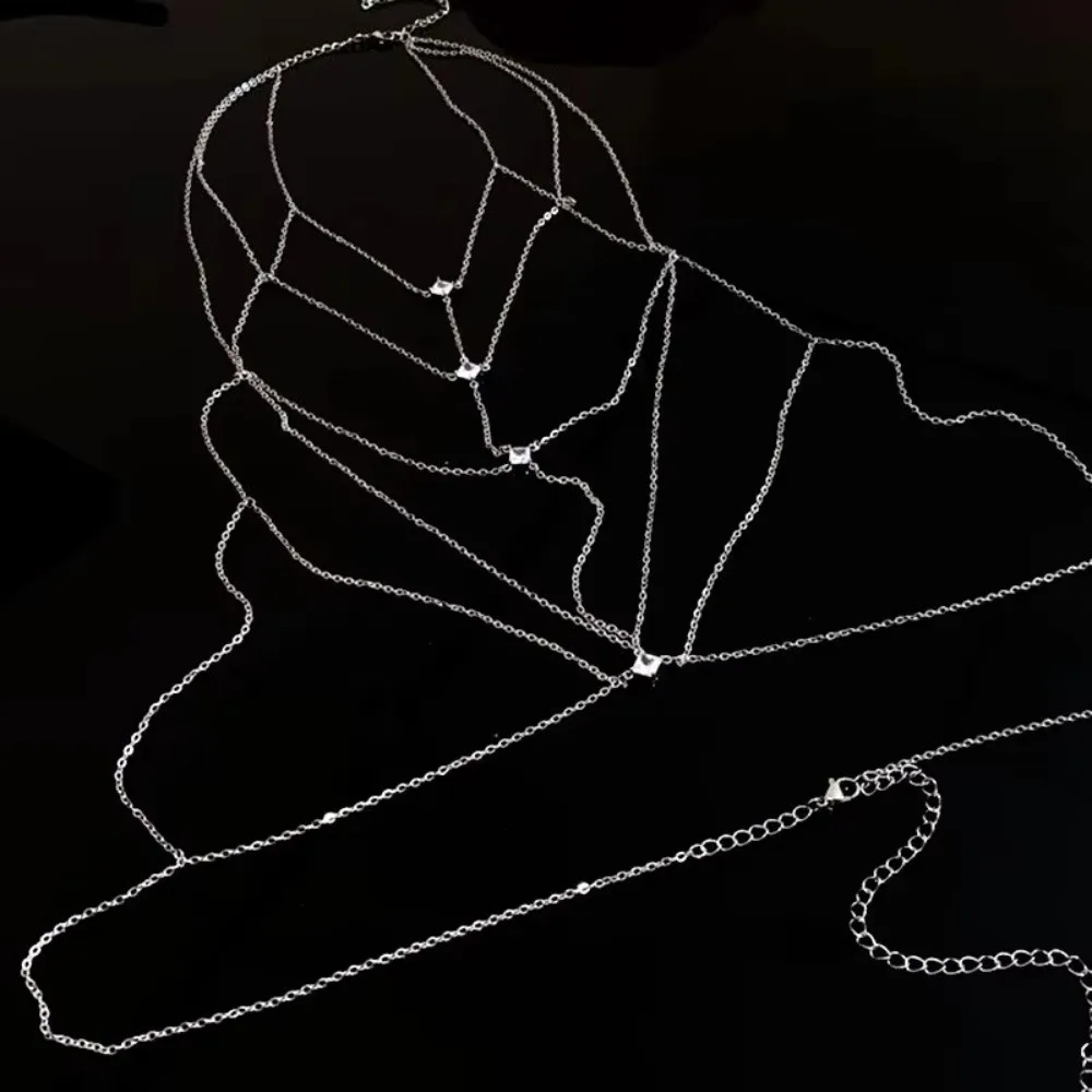 Body Jewelry Glitter Rhinestone Bust Chain Multilayer Sexy Bikini Chest Chain Trend Unique Silver Body Chain Nightclubs