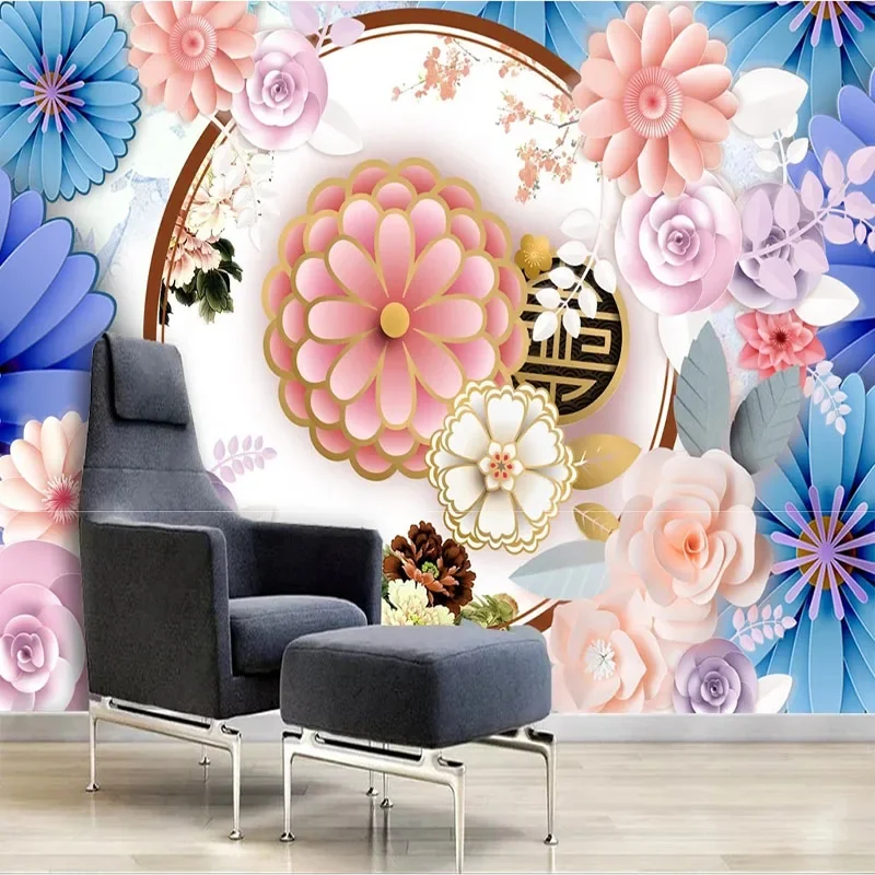 Custom 3D New Chinese Classical Style Window Background Flower Wall Mural Bedroom Painting Papel De Parede Home Décor Tapety
