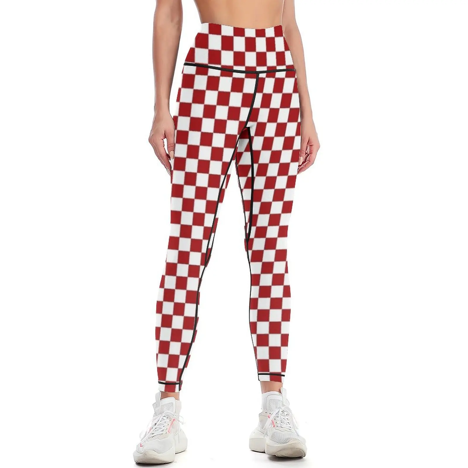 Red And White Checkered Print Leggings sporty woman push up gym's clothing Womens Leggings