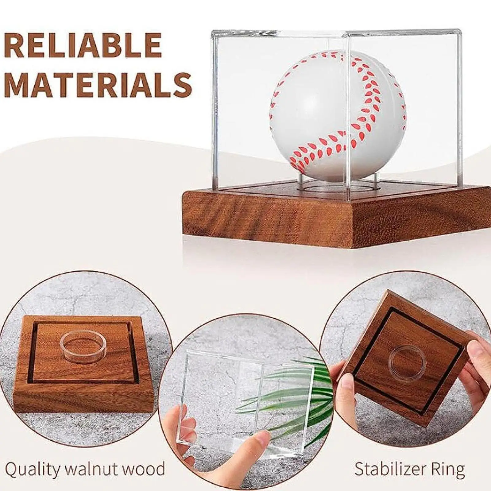 Baseball Display Case, Baseball Holder for Autographed Baseball, with Wood Base Baseball Box