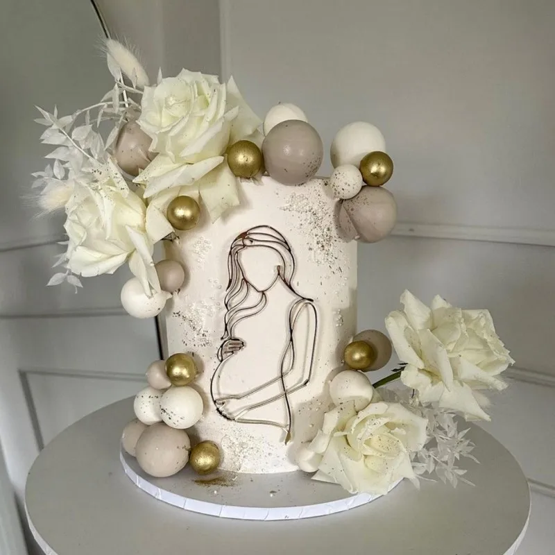 Acryl-Kuchenaufsatz „Mutter-in-Warteschlange“ – Elegante Kunst-Dekoration für schwangere Frauen, Geburtstag, Babyparty, Hochzeit, Kuchendeko-Set – Detail 4