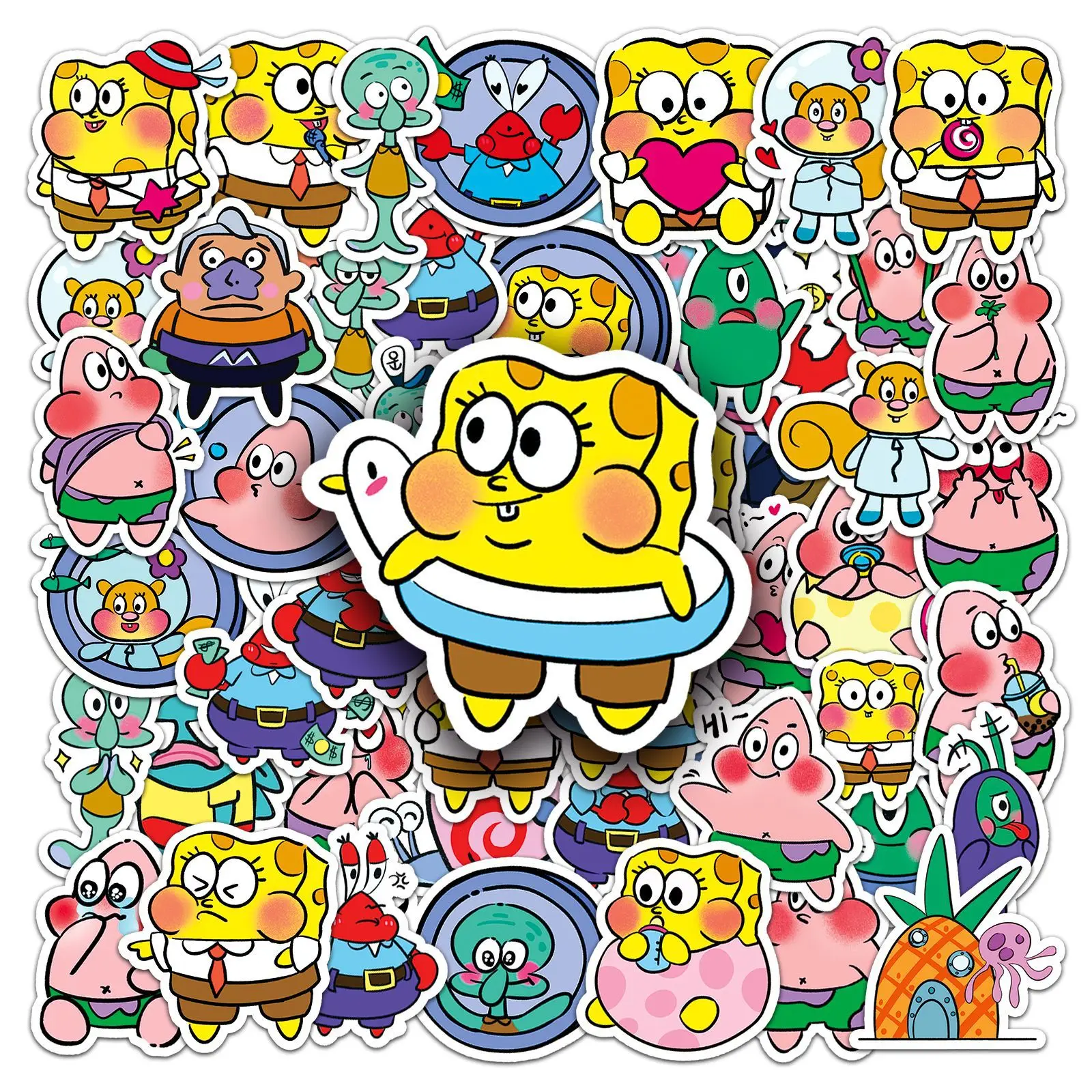 51PCS Q Edition Cute Sea Creatures Spongebob Anime Decals Graffiti Computer Suitcase Guitar Cool PVC Sticker for Kids Toys