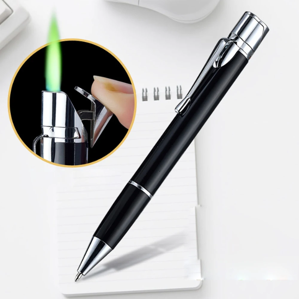 Creative Ballpoint Pen Windproof Metal Butane Gas Lighter Press Ignition Cigarette Lighters Gadgets For Man