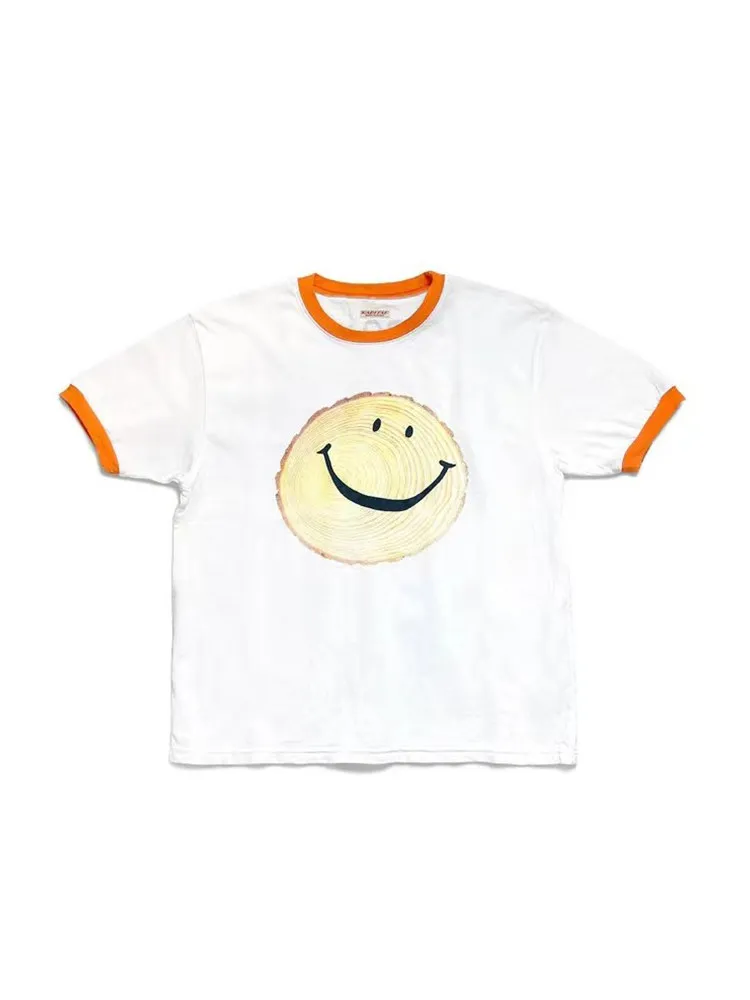 

KAPITAL Hirata Kazuhiro 21SS Japanese Casual Cotton Tree Stump Smiling Pattern Round Neck Short Sleeved T-shirt