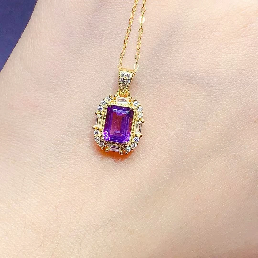 KJJEAXCMY High quality Simple Natural Amethyst Pendant S925  Silver Inlaid Elegant Simple Palace High-End Design Women's Jewelry