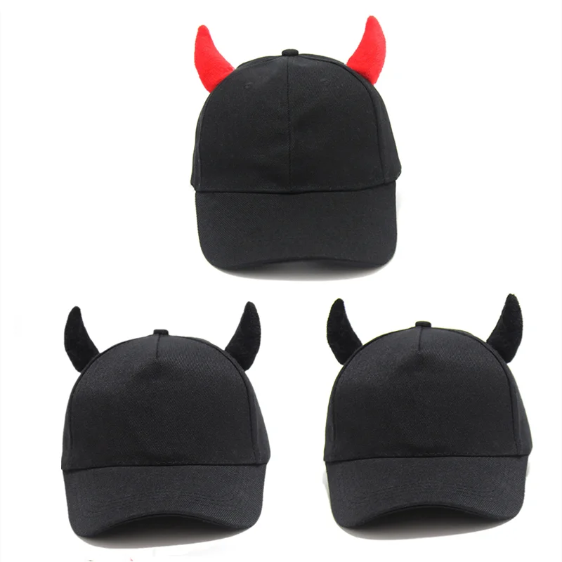 Halloween Novelty Devil Ox Horn Hip-Hop Baseball Cap Cosplay Sunscreen Holiday Party Snapback Funny Hat