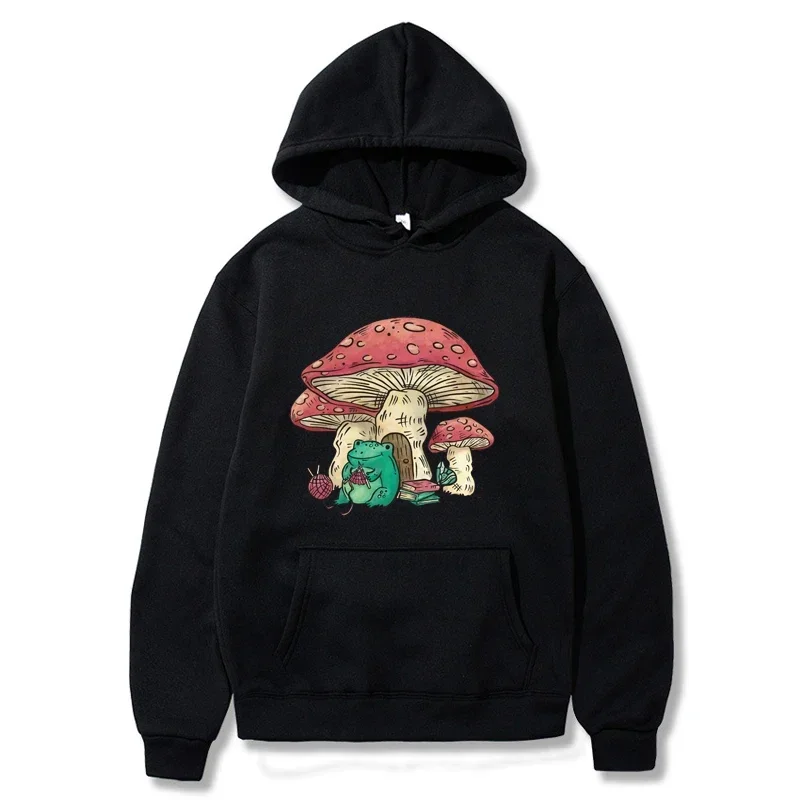 Women Hoodie Cute Featuring A Mushroom House And A Frog Mens Tops Vintage Oversize Tee Clothing Casual Crewneck Man Hoodie