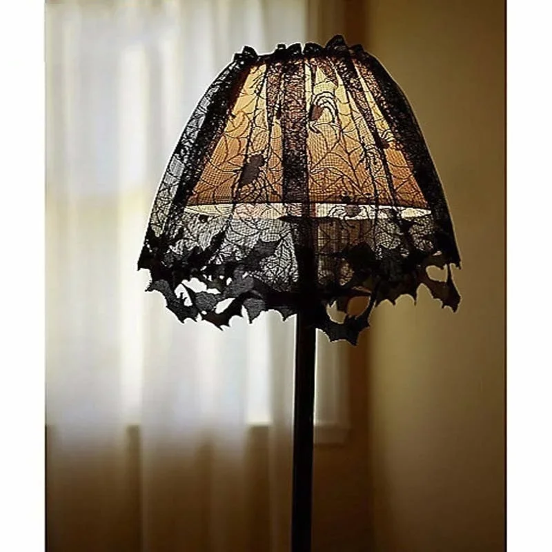 1Pc Halloween Black Lace Bat Spiderweb Window Curtain 20x60in Festival Party Home Decoration Hanging Decor Supplies