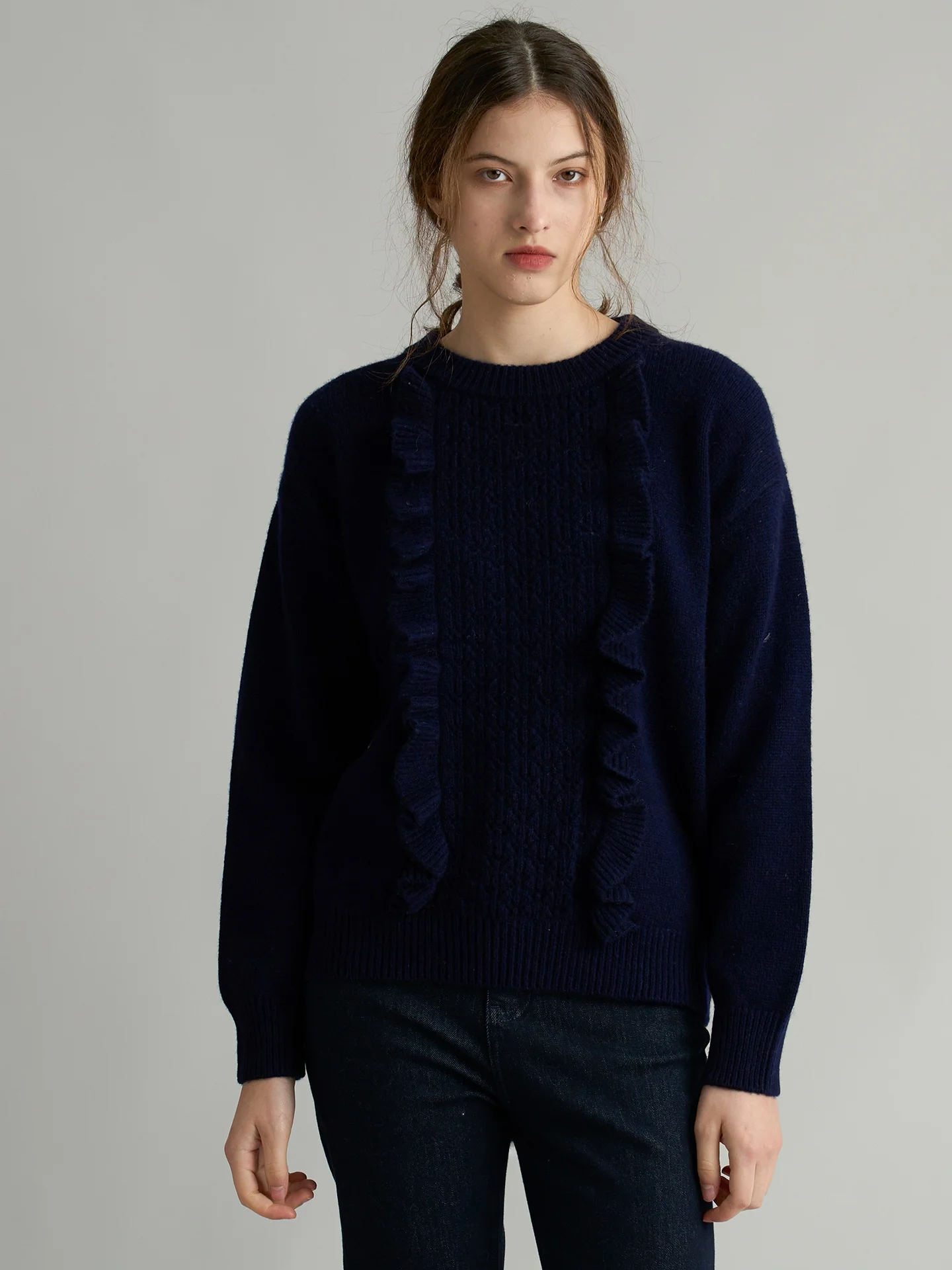 

XIE Vintage 00 Wool Women's Knitted Sweater Hollow out Wooden Autumn Winter New Sle Loose Fit Long Sve round Ne