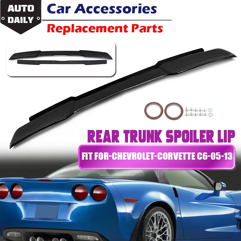 High Quality Gloss Black For Corvette C6&ZR1 2005 2006 2007 2008-2013 Extended Style w/Smoke Gurney Flap Rear Wing Spoiler