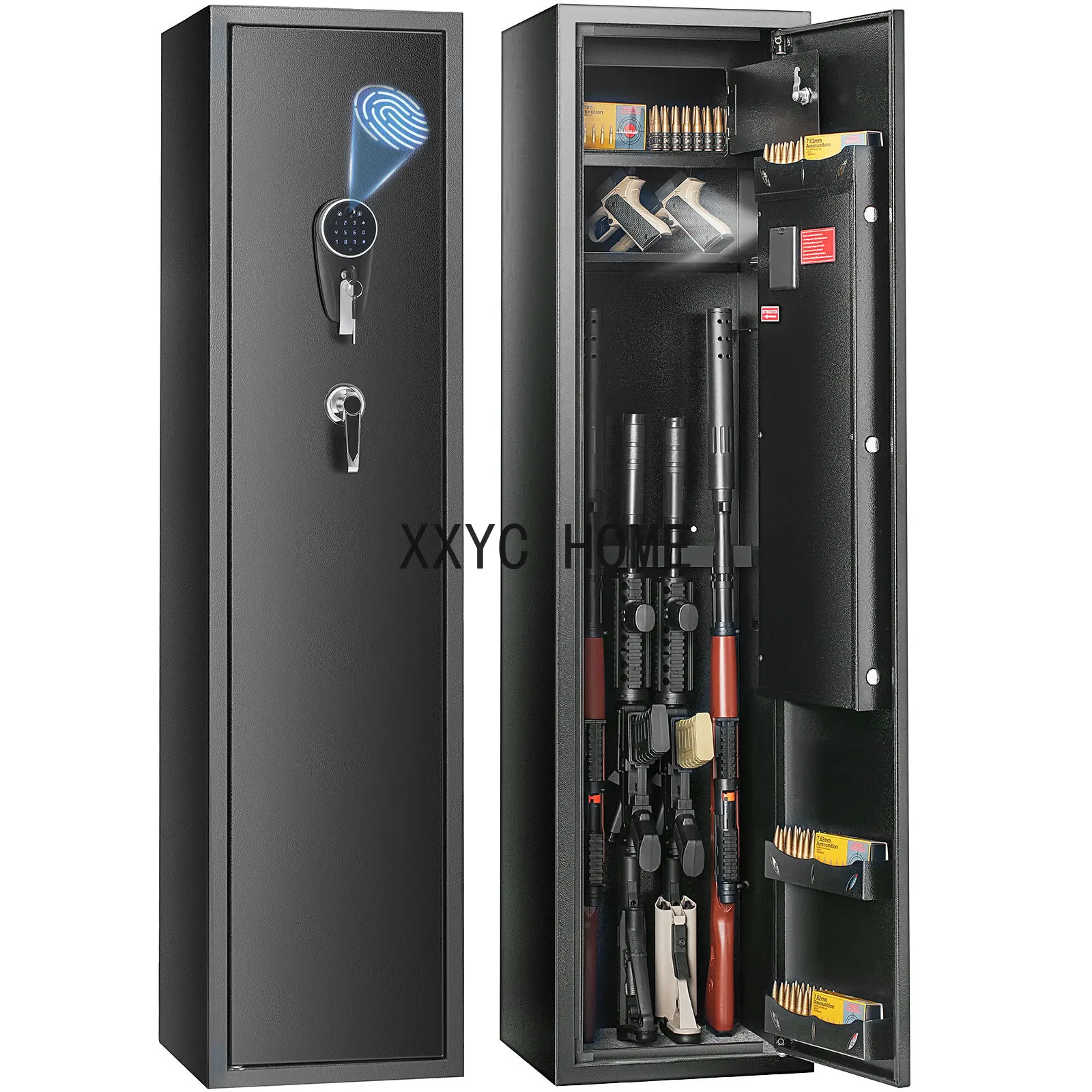 5/6 Gun Safe,Gun Security Cabinet w/ Fingerprint & Digital Keypad Lock, Gun Storage Cabinet with Built-in Storage Locker