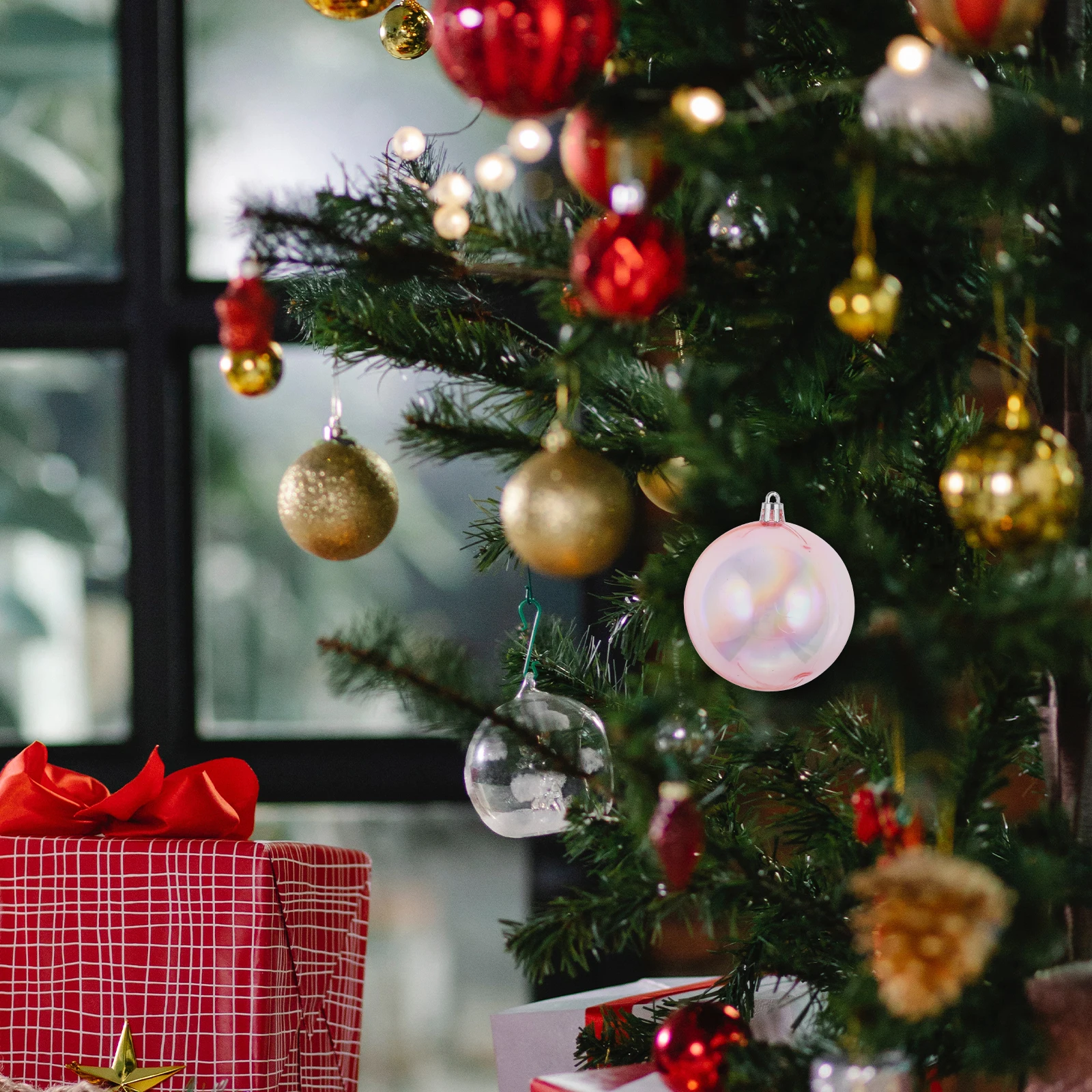 

6Pcs Xmas Tree Balls Iridescent Ornaments Christmas Decorations Party Supplies Hanging Decor Plastic Christmas Bulbs Beads