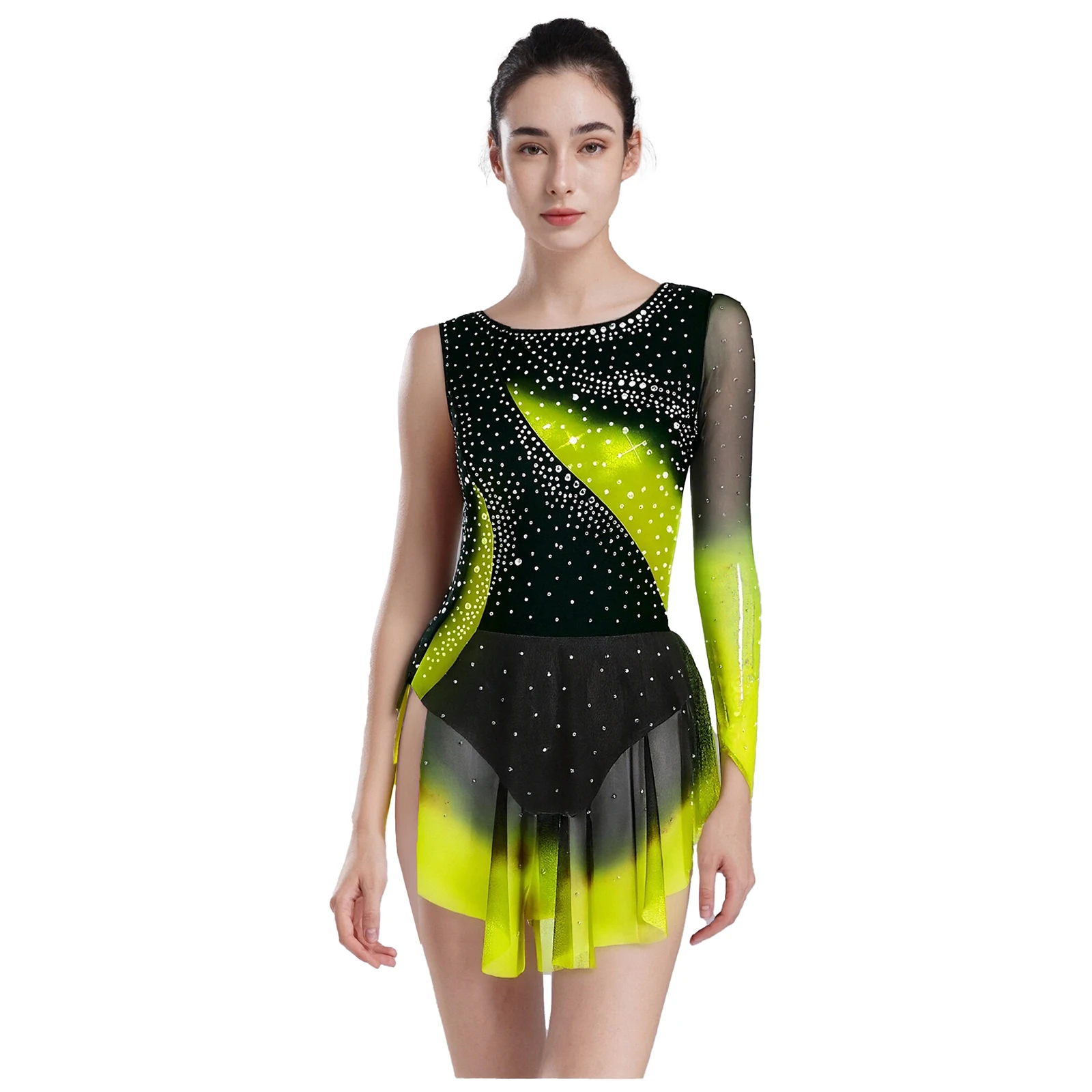 

Women Figure Skating Ballet Lyrical Dance Leotard Dress Long Sleeve And Sleeveless Rhinestones Bodysuit Ballet Dance Costume
