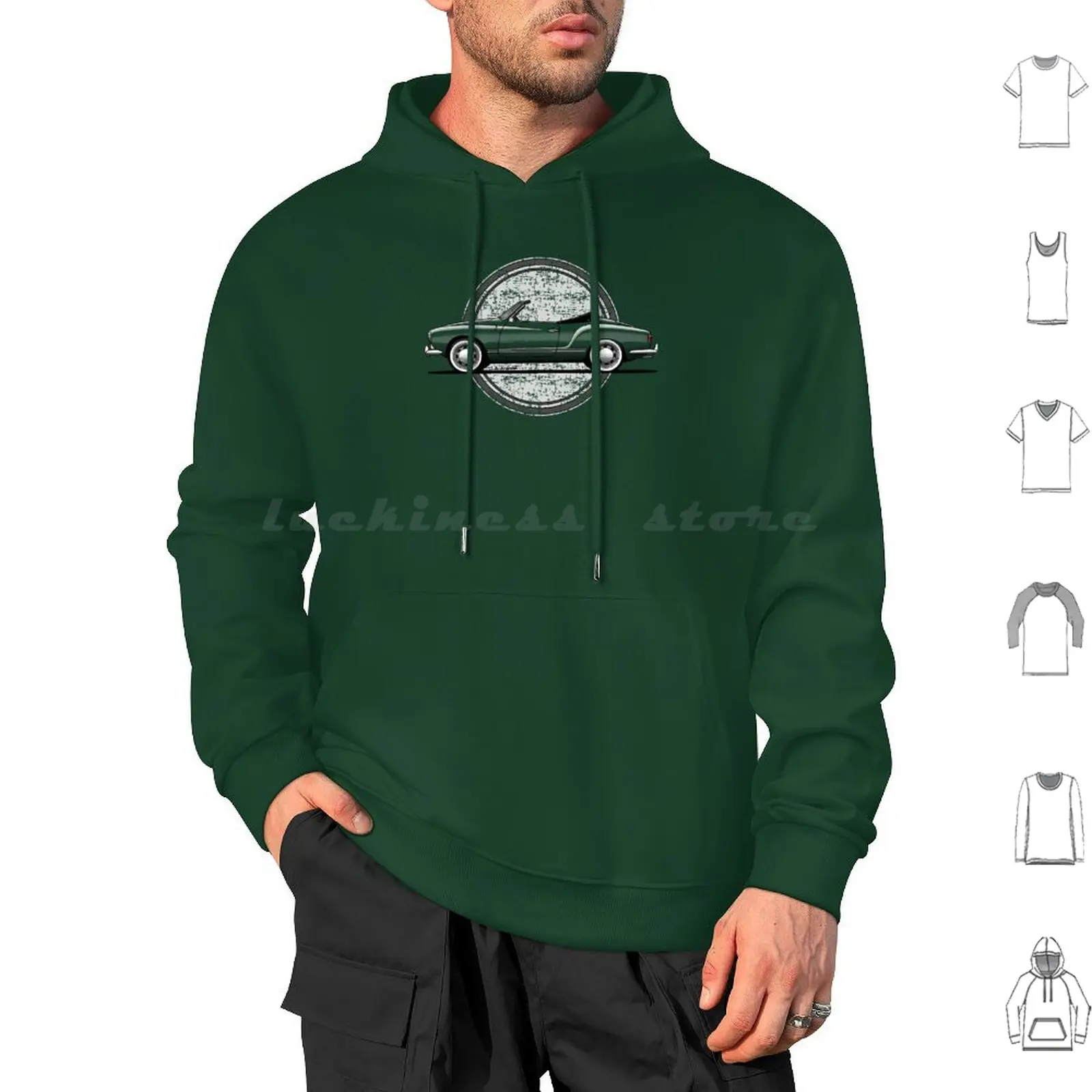 Convertible Classic Car Drawing Hoodie cotton Long Sleeve Karmann Ghia Car Classic Coupe Motor He Drew Goseatonio