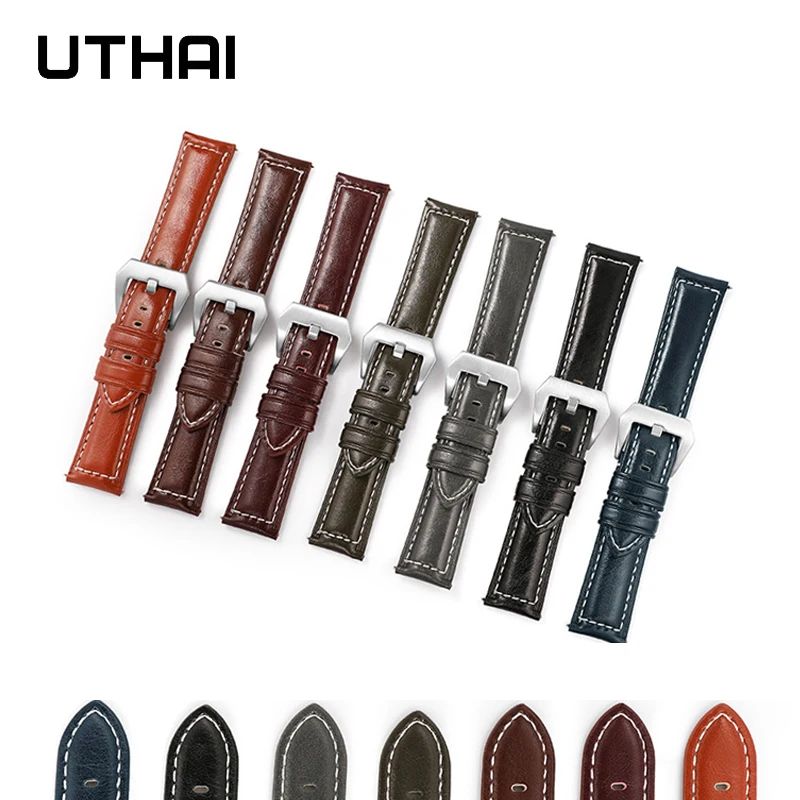 UTHAI B11 Watch Band Faux Leather High Quality 18 20 22 24mm Watch Strap Accessories Vintage Oil Wax Leather Bracelet