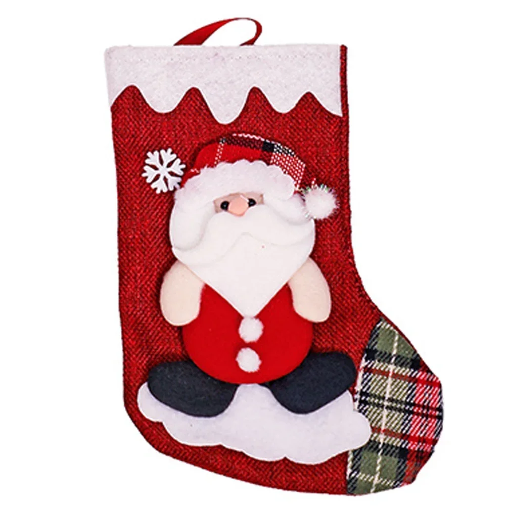 Holiday Large Christmas Stocking with Santa Fabric For Hanging Spacious Stocking for Fireplace and Tree Decoration