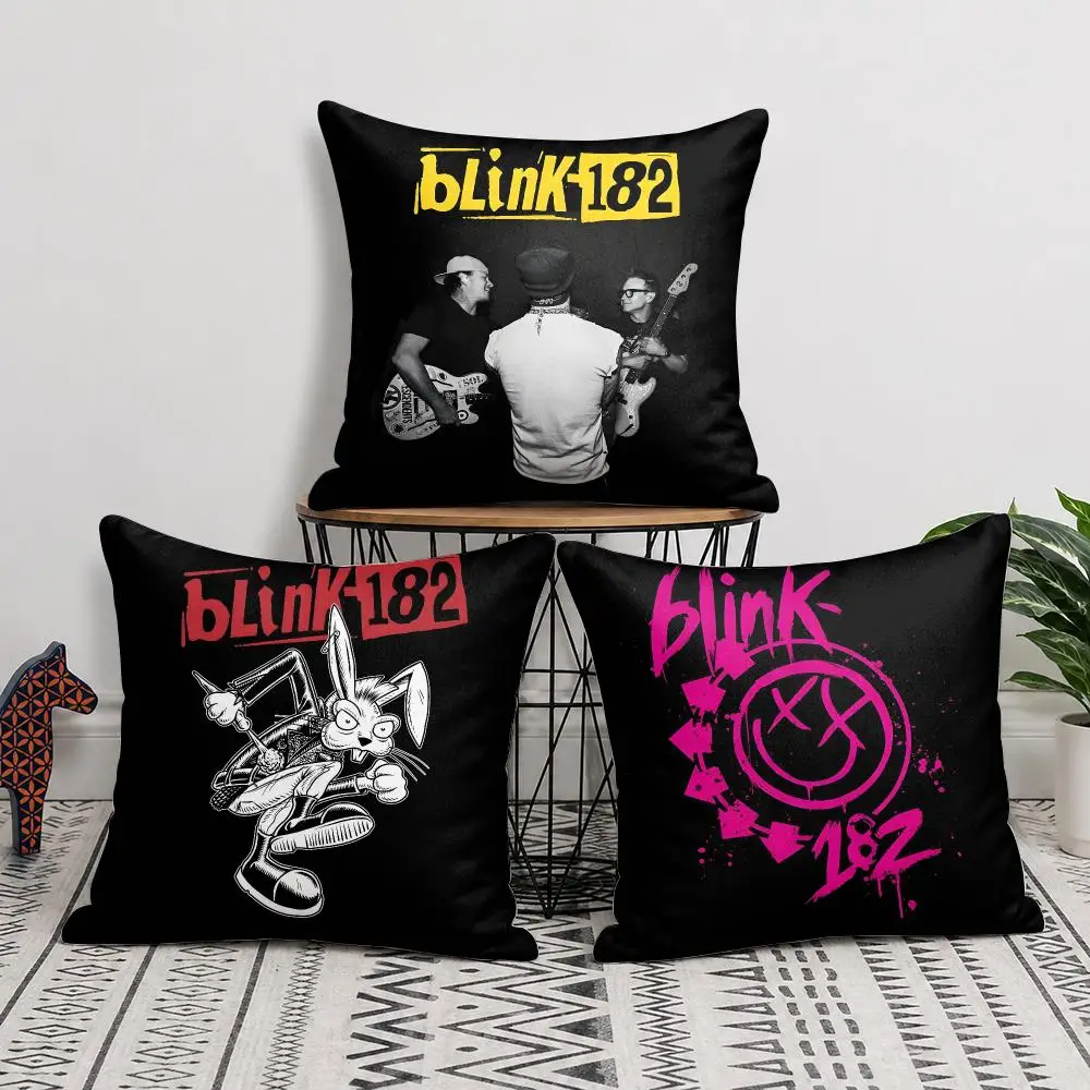 B-Blink 182 Band Rock Cushion Cover Silky Short Plush Invisible Zipper Dustproof Sofa Pillow Case For Home Decor