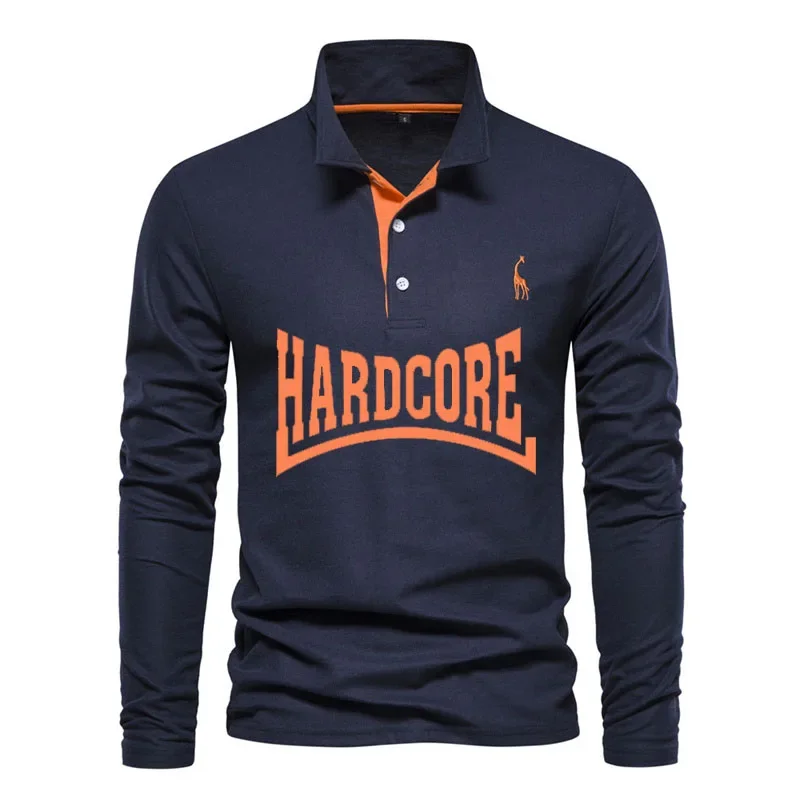 Hardcore European size men's POLO shirt Hip hop color matching shirt spring summer new Harajuku Long sleeve men's T-shirt