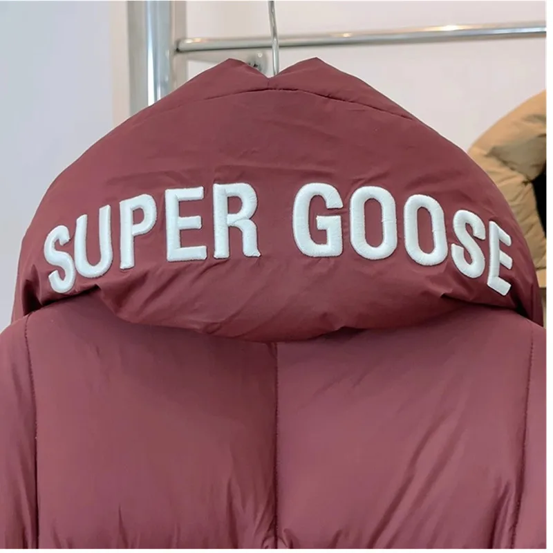 Koreanische Version Frauen super verdicken weiße Gänse daunen jacke neue Winter buchstaben lange Daunen mäntel weibliche warme Parka-Mantel