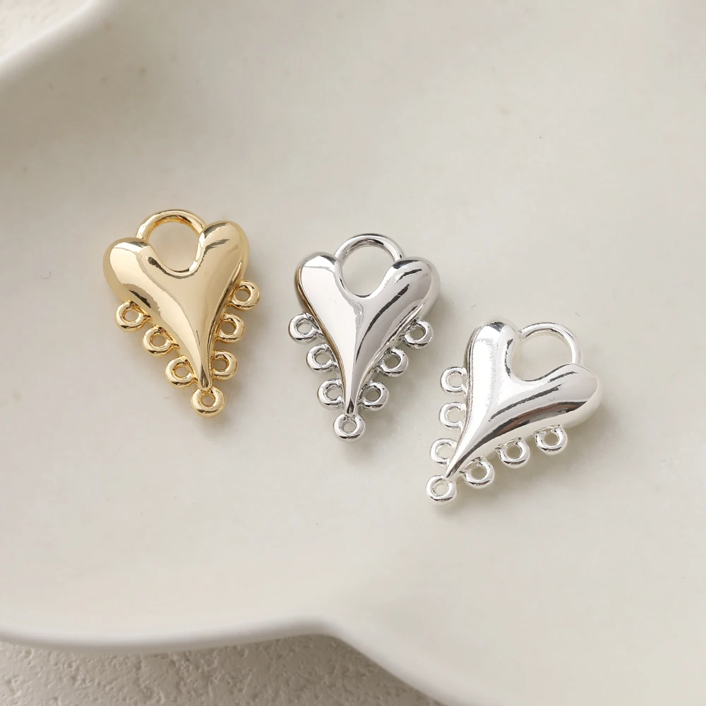 2PCS Dainty Multiple Hanging Holes Heart Charms Jewelry Making Eardrop Supplies DIY Brass 14k Gold Plated Accessories 20*13mm
