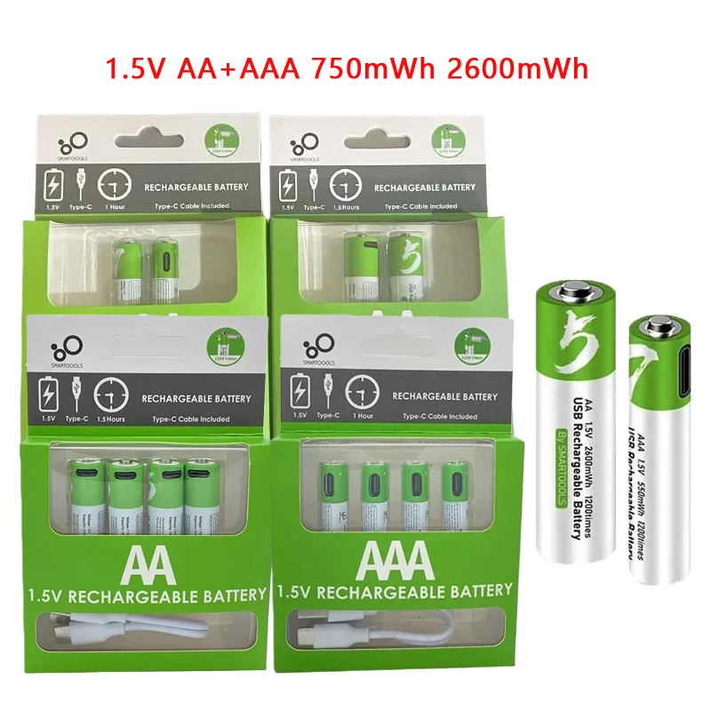 1.5 فولت AA + AAA tybe-c مناسبة لساعة المنبه، مكبر صوت بلوتوث، الماوس، الرش، ألعاب الأطفال، بطارية 750 مللي أمبير 2600 مللي أمبير في الساعة #2