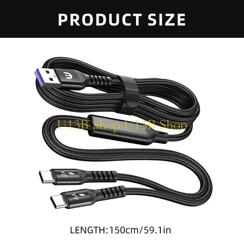 U13B 다중 충전 케이블 USB에서 USB C 충전기 케이블 2 in 1 다중 충전 코드 타입 C 커넥터가있는 다중 충전 코드