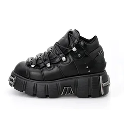 2026 NEW Punk Style Women Shoes Lace-up heel height 6CM Platform Shoes Woman Gothic Ankle Rock Boots Metal Decor Woman Sneakers