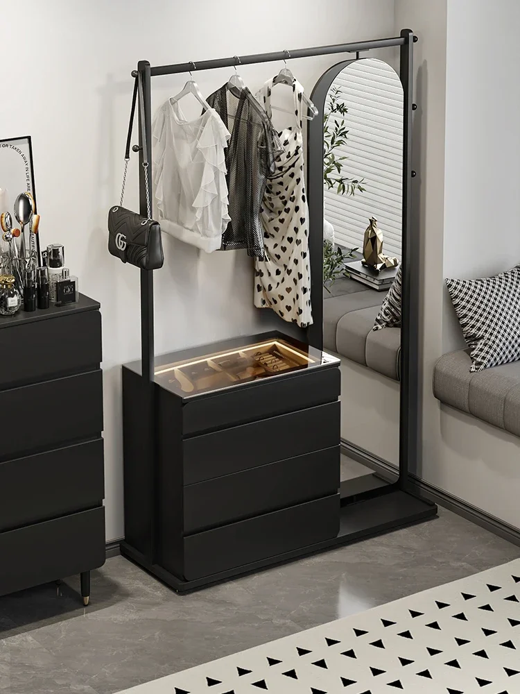 

Simple Multifunctional Chest of Drawers Coat Rack Black Bedroom Locker Full-Length Mirror Rotatable