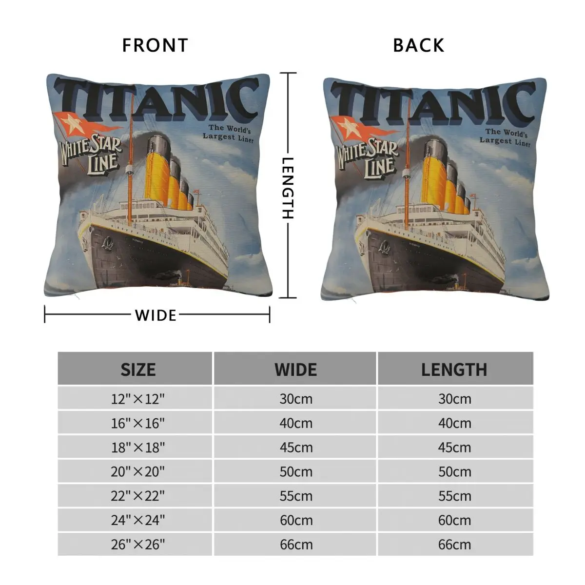 Titanic White Star Line Square Pillowcase Polyester Linen Velvet Creative Zip Decorative Bed Cushion Cover