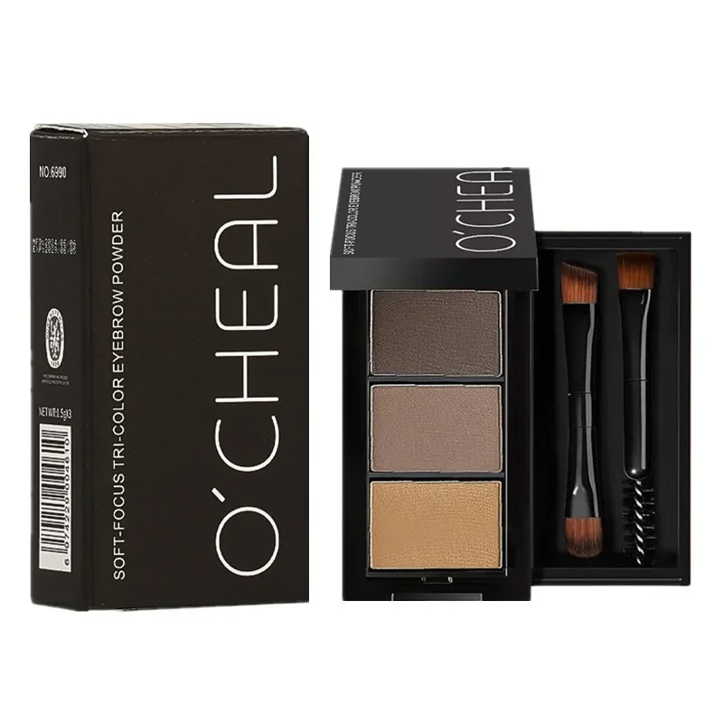 Ocheal 3 kleuren wenkbrauwpoeder zwart bruin lift wenkbrauw professioneel waterdicht cosmetisch oogschaduwpalet met borstel