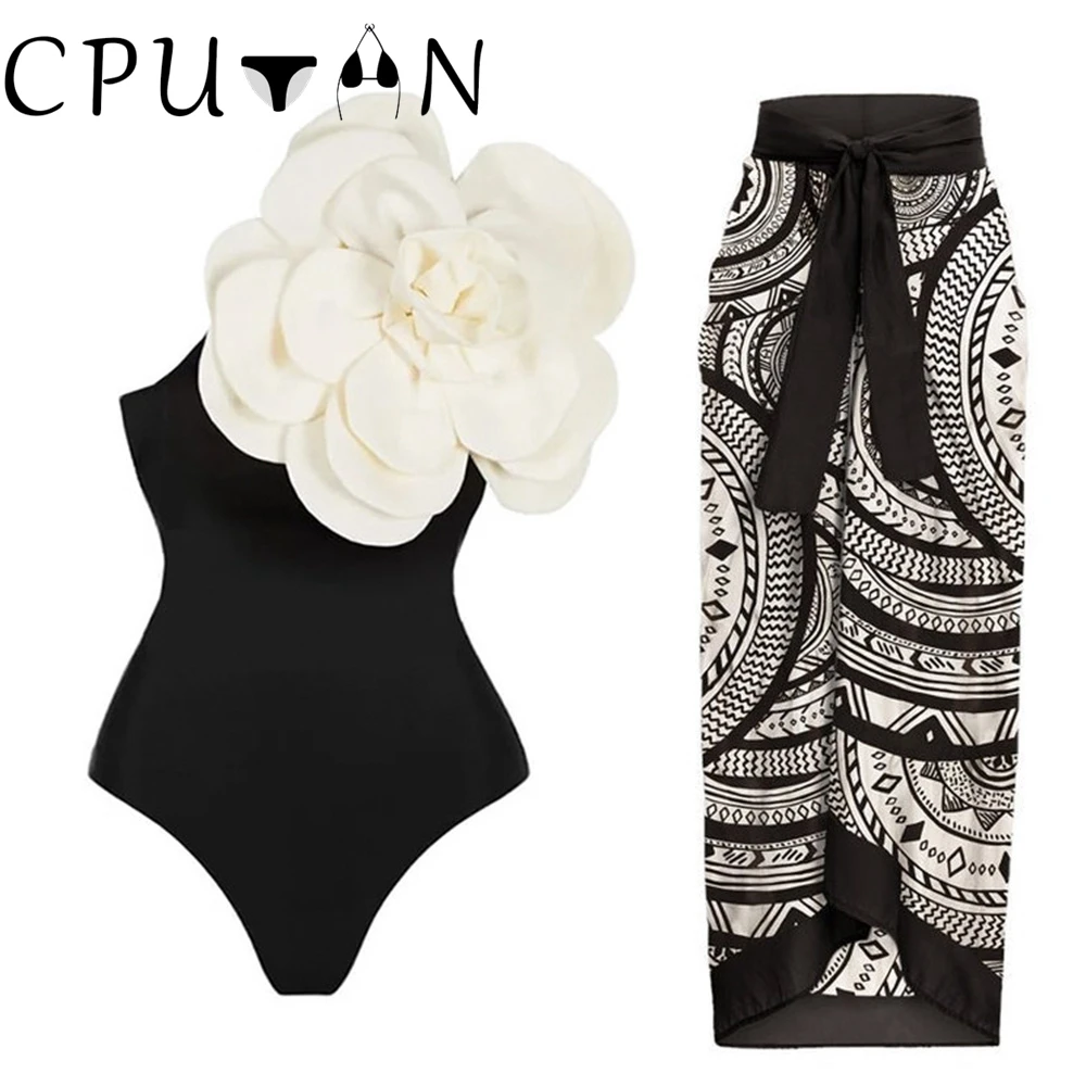 CPUTAN 2024 New 3D Flower Women Swimwear High Waist Bikini Swimsuit Sexy Summer Beachwear Push Up Bikinis Set Bathing Suit Dress