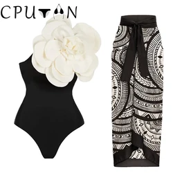 CPUTAN-Bikini con estampado de flores en 3D para mujer, traje de baño de cintura alta, ropa de playa Sexy, conjunto de Bikini con realce, vestido de baño 2024