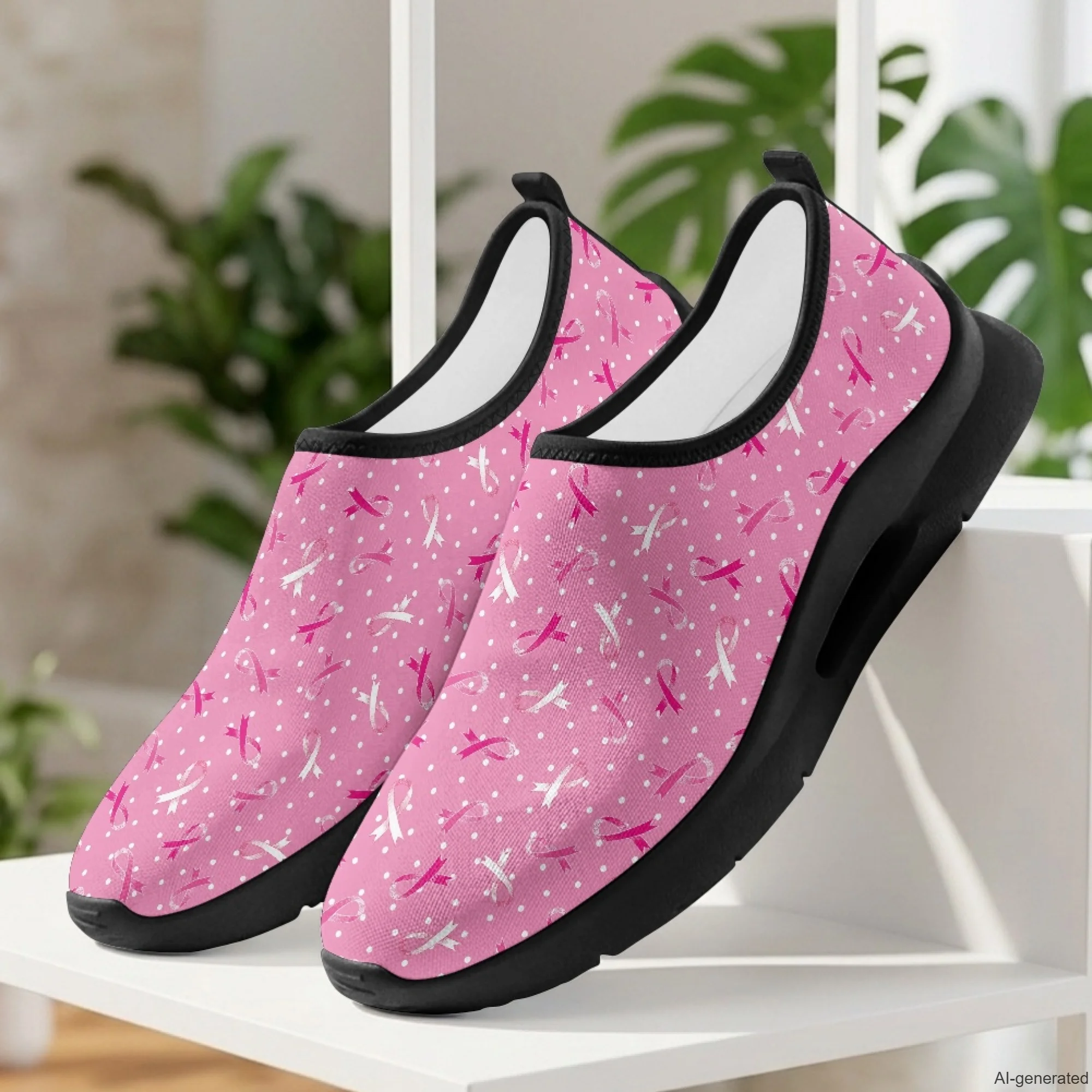 XIXIRIMIDO Women\\'s Nursing Tennis Shoes Casual Shoes Slip On Walking Shoes Male Running Shoes Pink Ribbon Breast Cancer Shoes