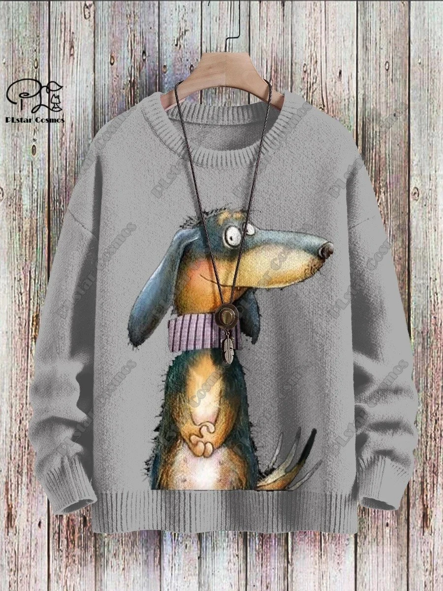 Unisex Animal Series 3D Printing Casual Sweater, Unisex, Cachecol bonito, Dog Art Print, Retro, Feio, Novo, Inverno, G-2