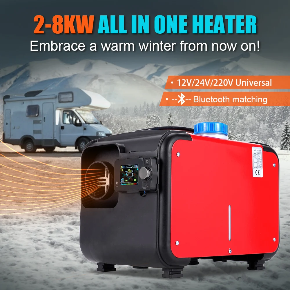 All In One Diesel Parking Heater Plastic 2-8KW 12V 24V 220V Bluetooth Single Hole Air Heater for Truck RV Indoor Heating