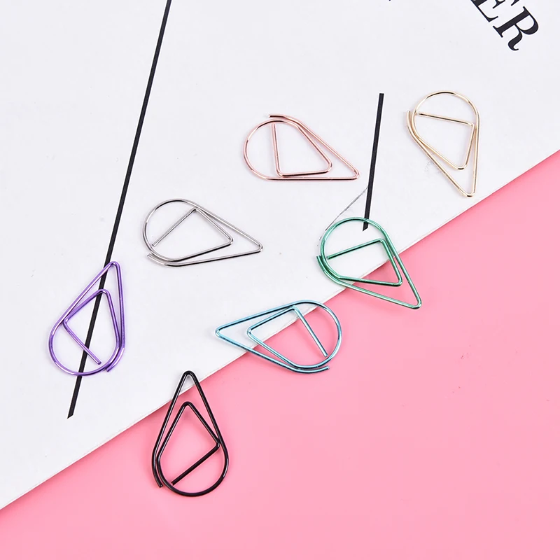 50 Pieces Metal Drop Shape Paper Clips Kawaii Cute Bookmark Clip Stationery