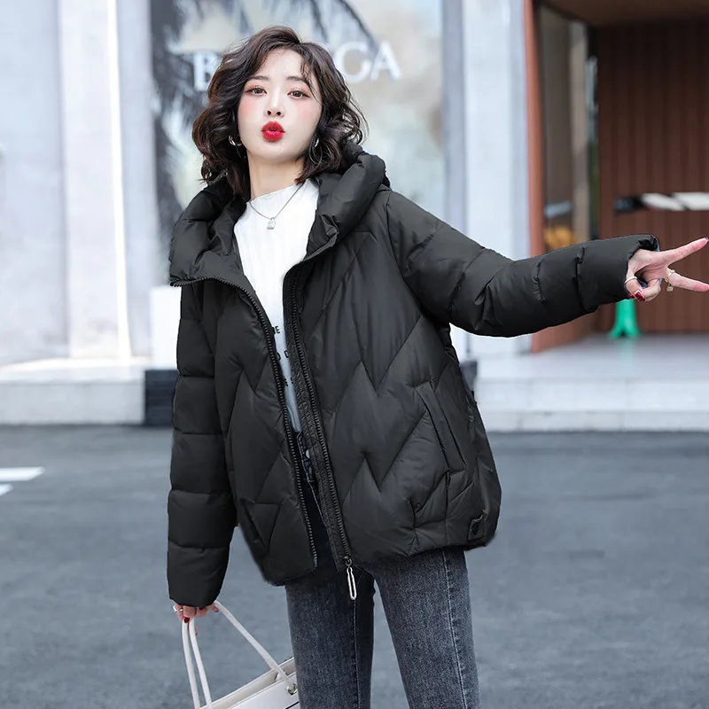Women's Short Winter Cotton Jacket Warm New Loose Hooded Thick Cotton Coat Trendy Quilted Cotton Padded Jacket Parkas Clothing