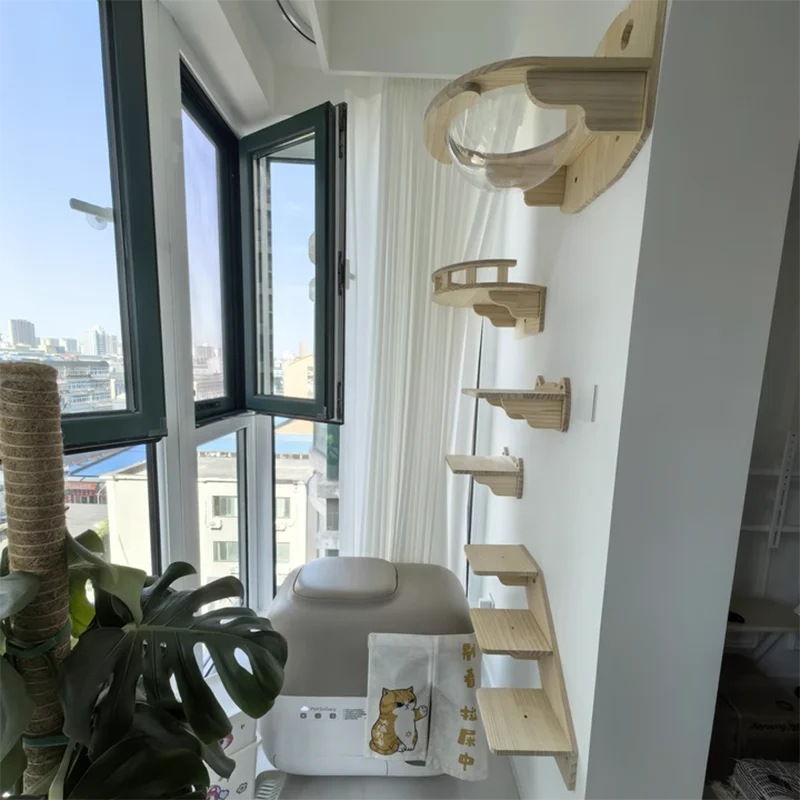 

Деревянные кошачьи дерева, настенные полки для лазанья для кошек, когтеточка, гамак для кошек, домашние ступеньки и платформа для прыжков, мебель для домашних животных
