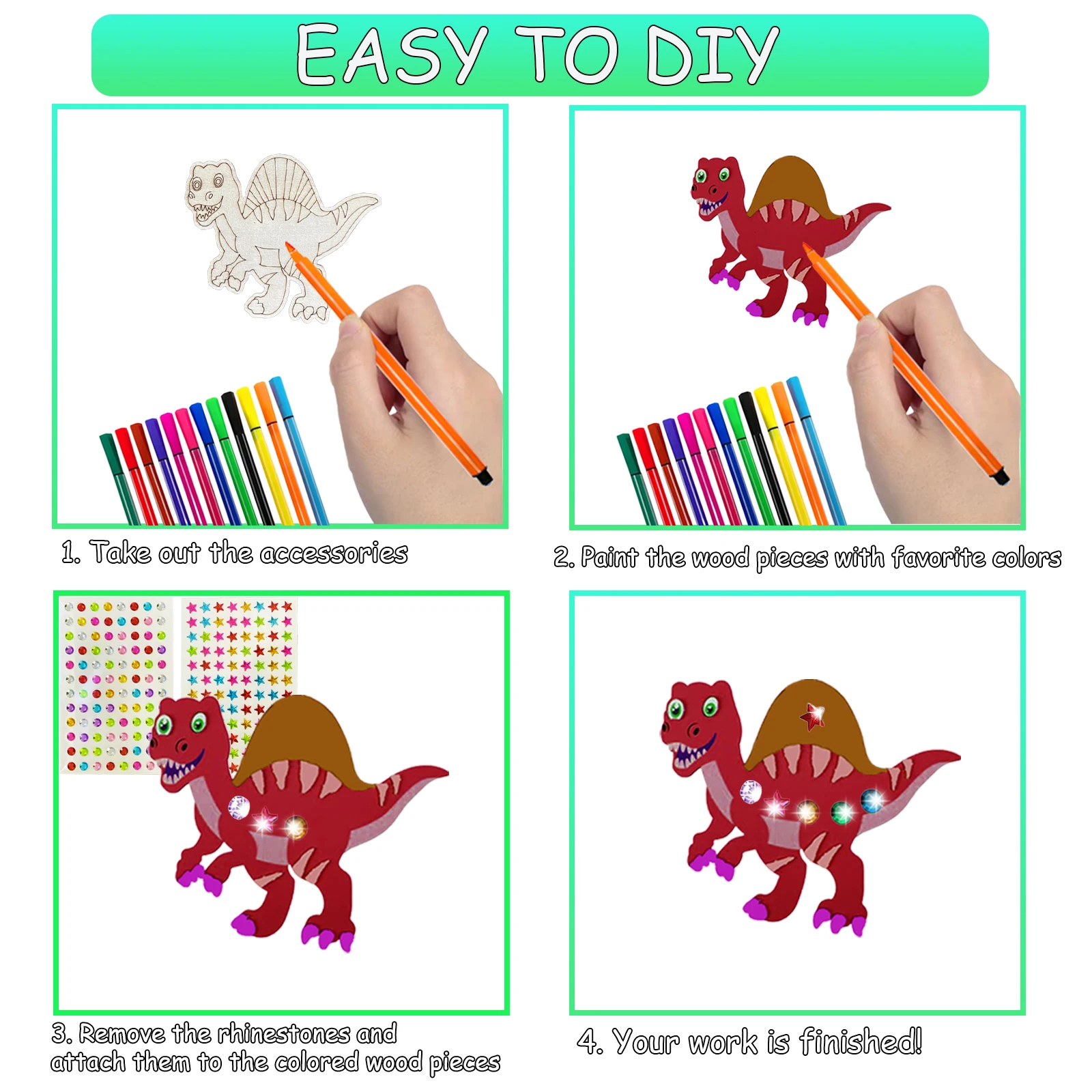 218PCS Dinosaur Wooden Craft Set, 12 Unfinished Dinosaur Wood, Birthday Party Decorations, Gift Labels, Wooden Craft Set